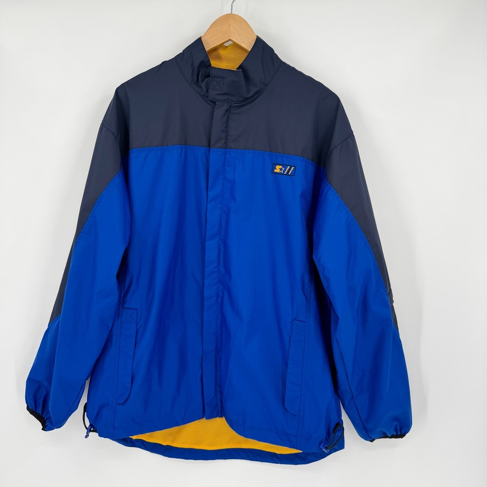 Starter Mens‎ Windbreaker Jacket Blue Navy/Yellow Colorblock Mesh Lined Size M